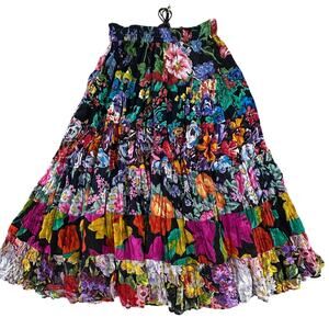 VINTAGE Maxi Skirt Patchwork Boho Festival Floral Artsy Colorful Cotton SZ Large